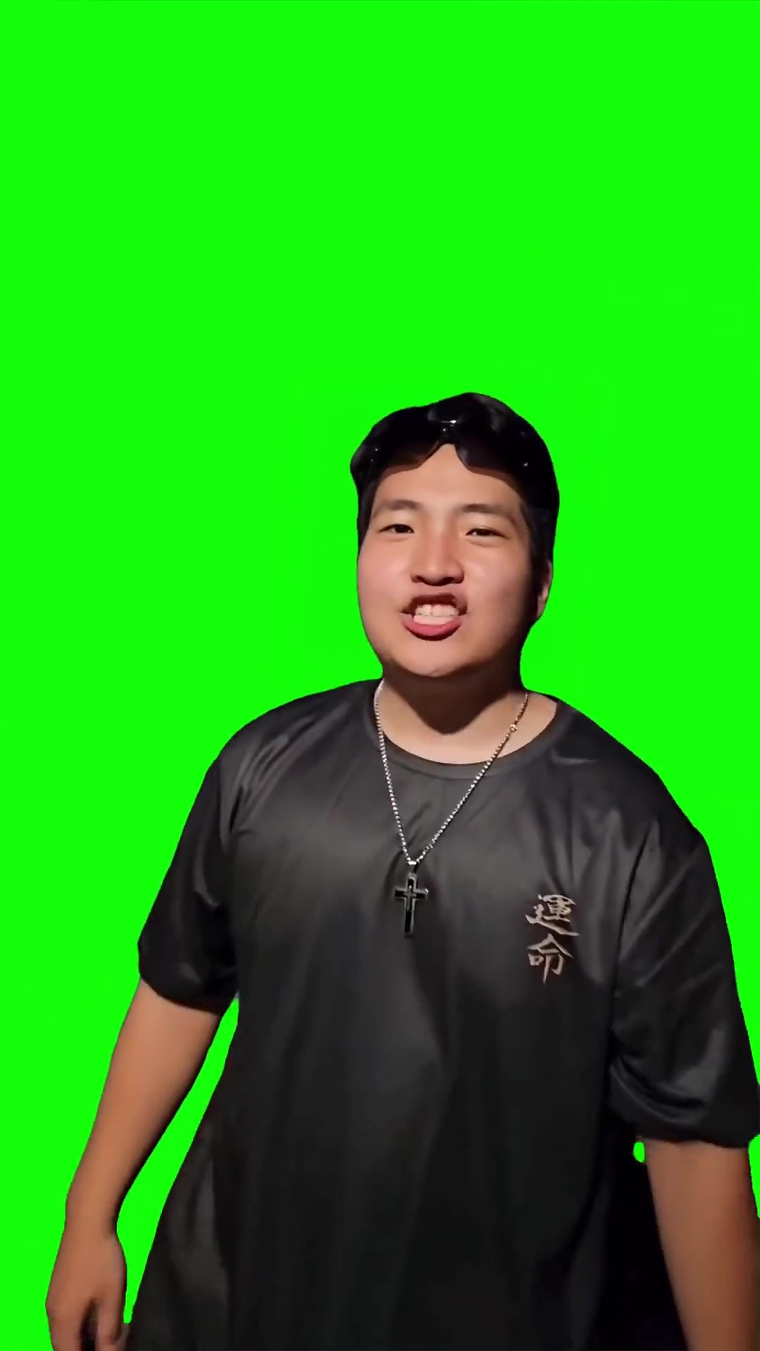 Asian guy singing dia delicia green screen