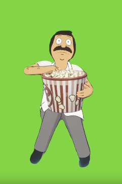 Bob eating popcorn green screen