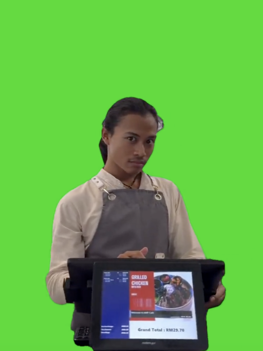 Cashier giving the look green screen