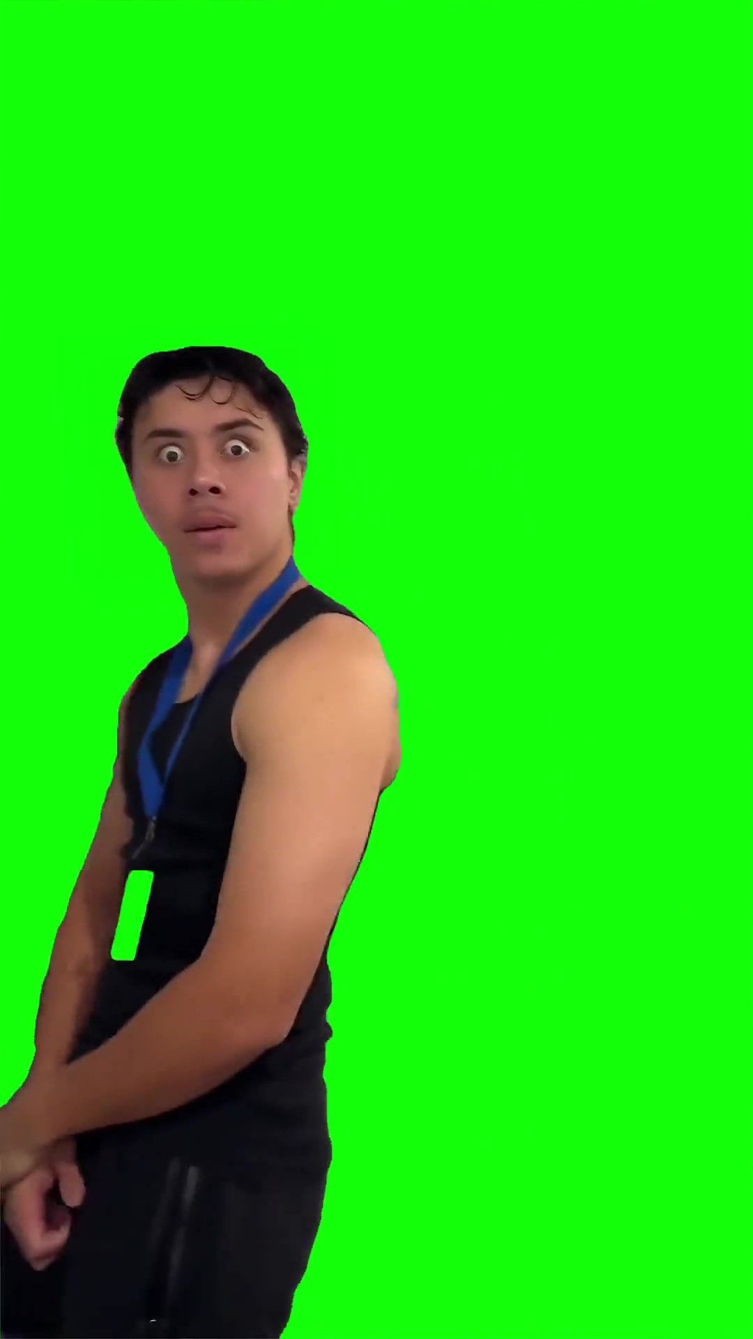 Cashier stare green screen
