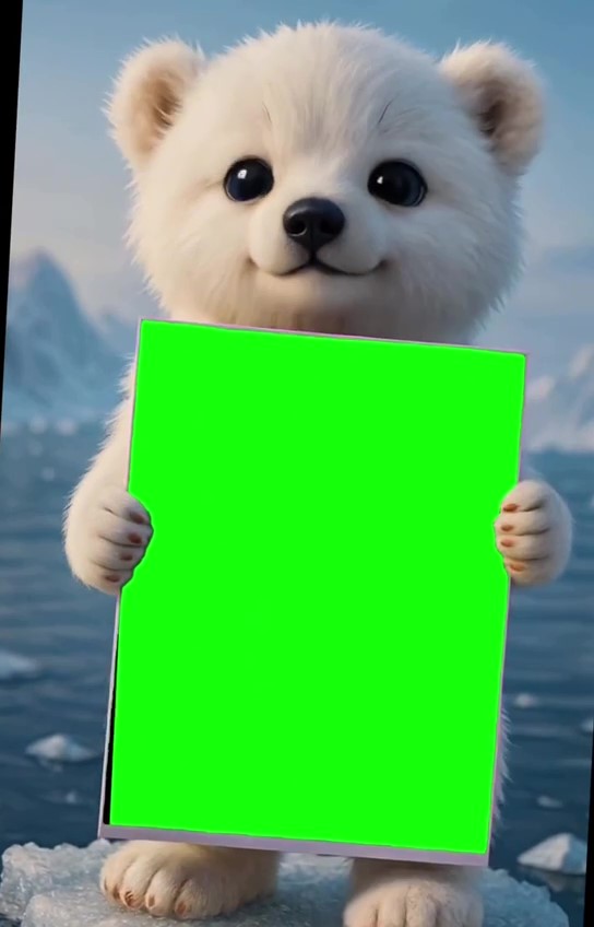 Cute bear holding green screen