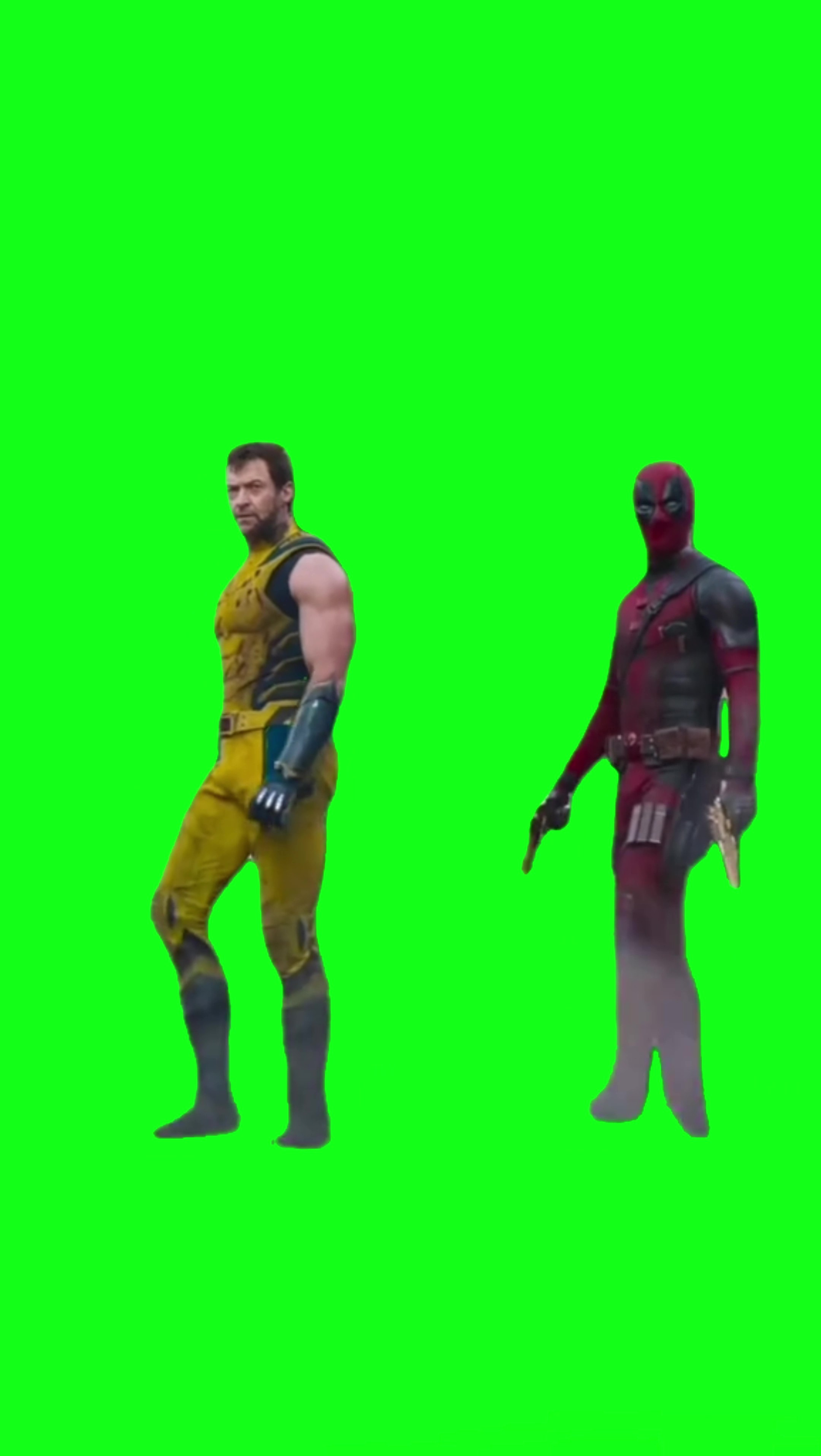 Deadpool & Wolverine Walking Together green screen