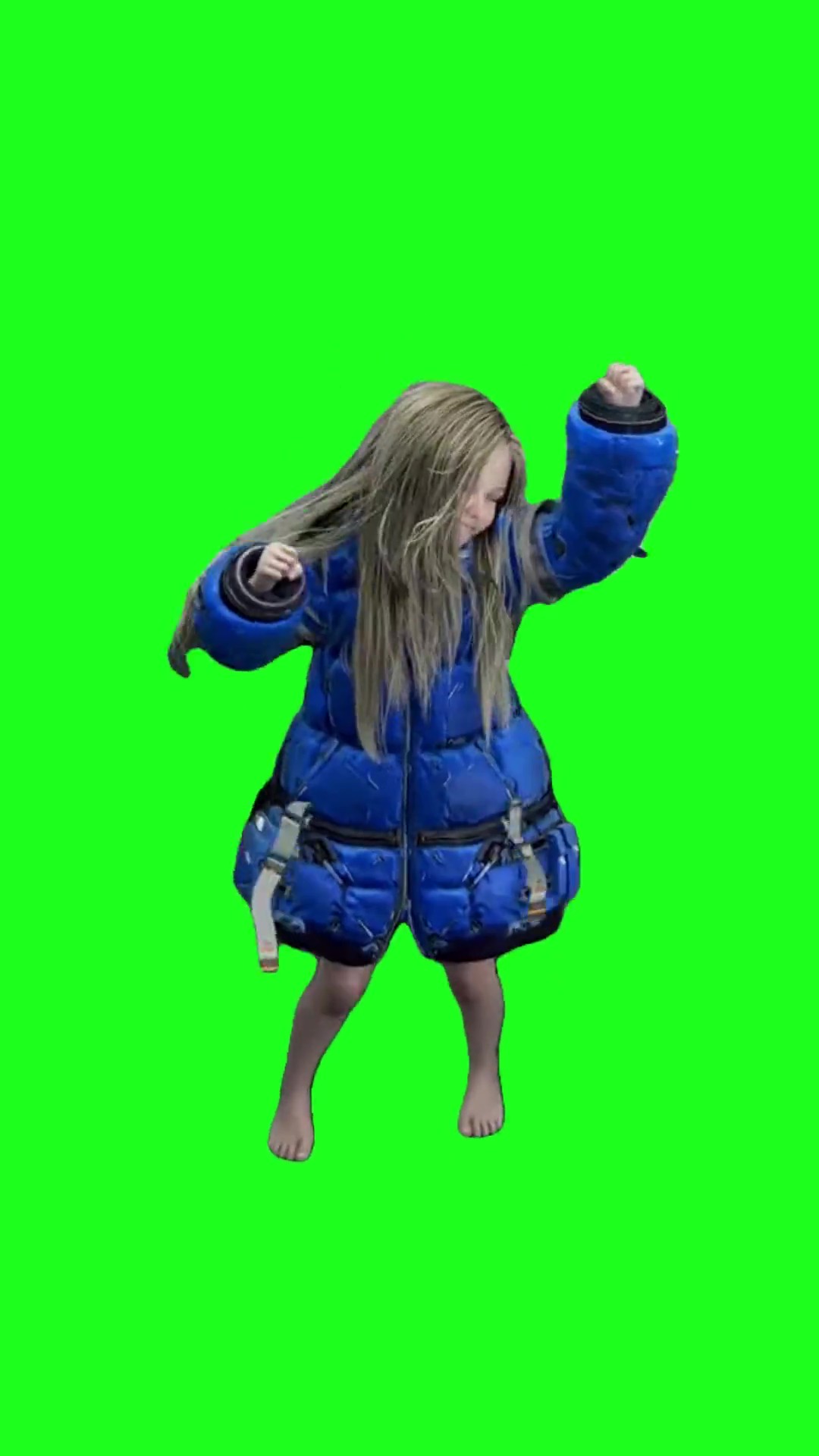 Diana in blue outfit green screen