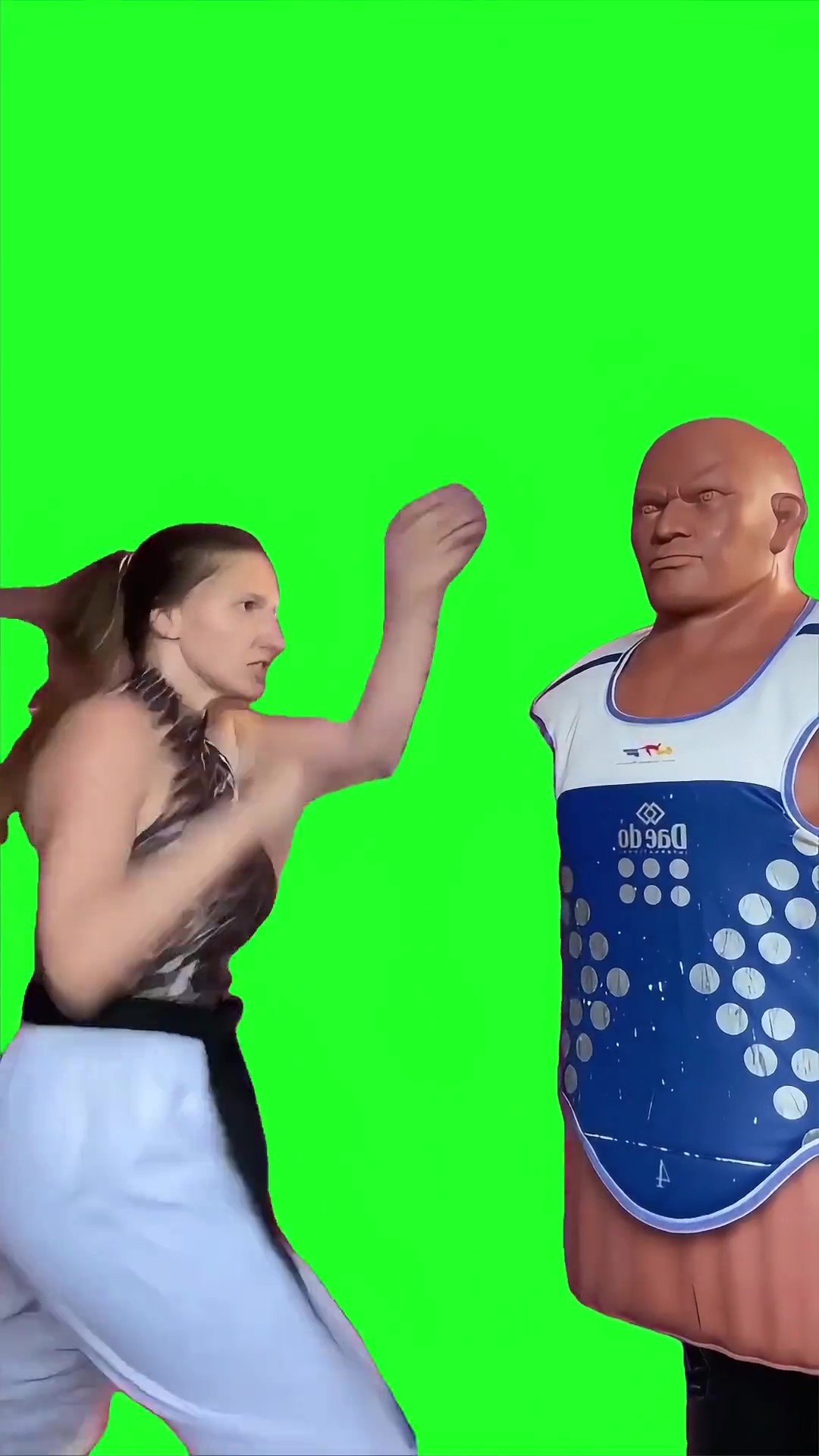 Girl punching  green screen