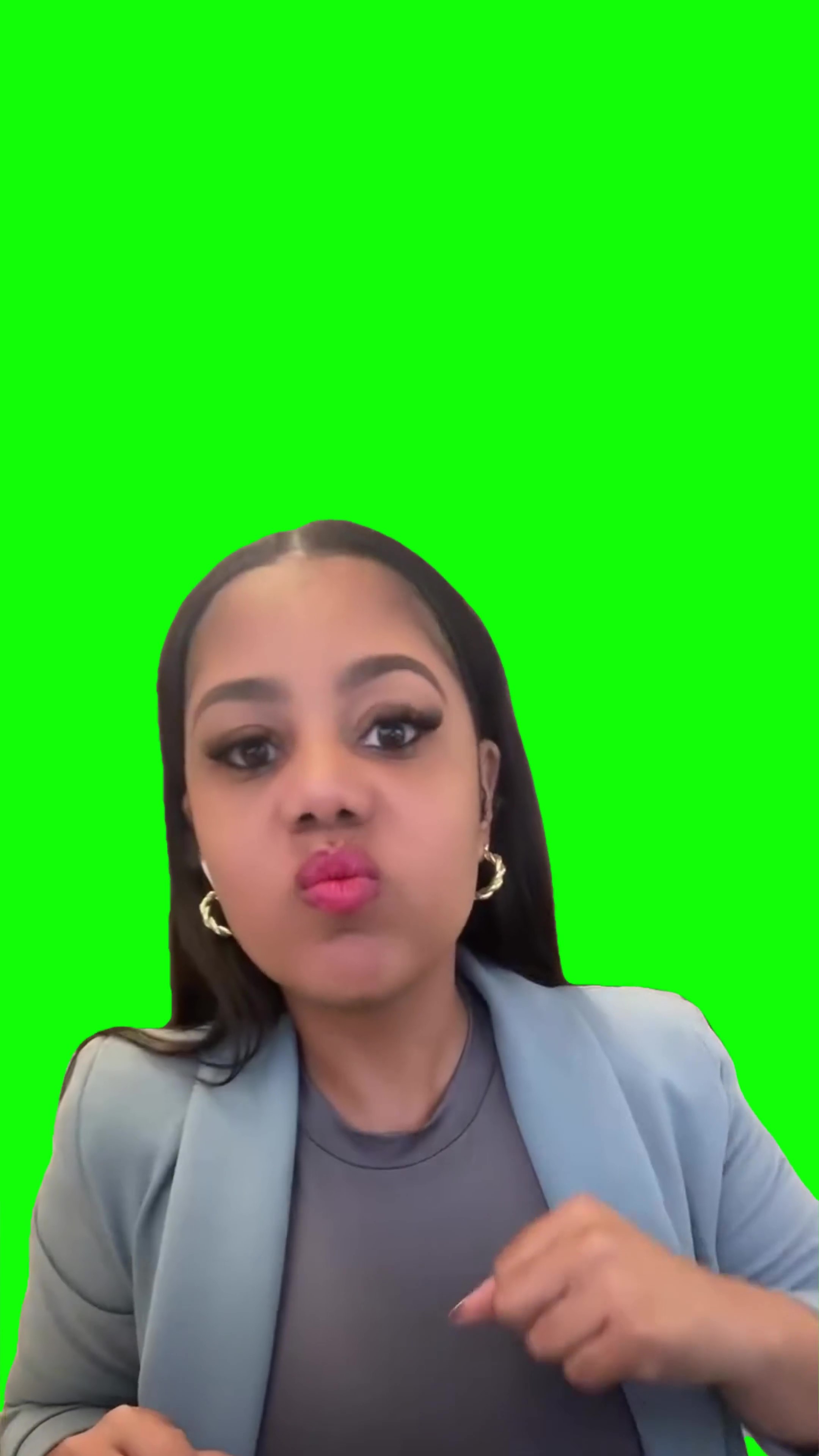 Girl showing fingers at work green screen