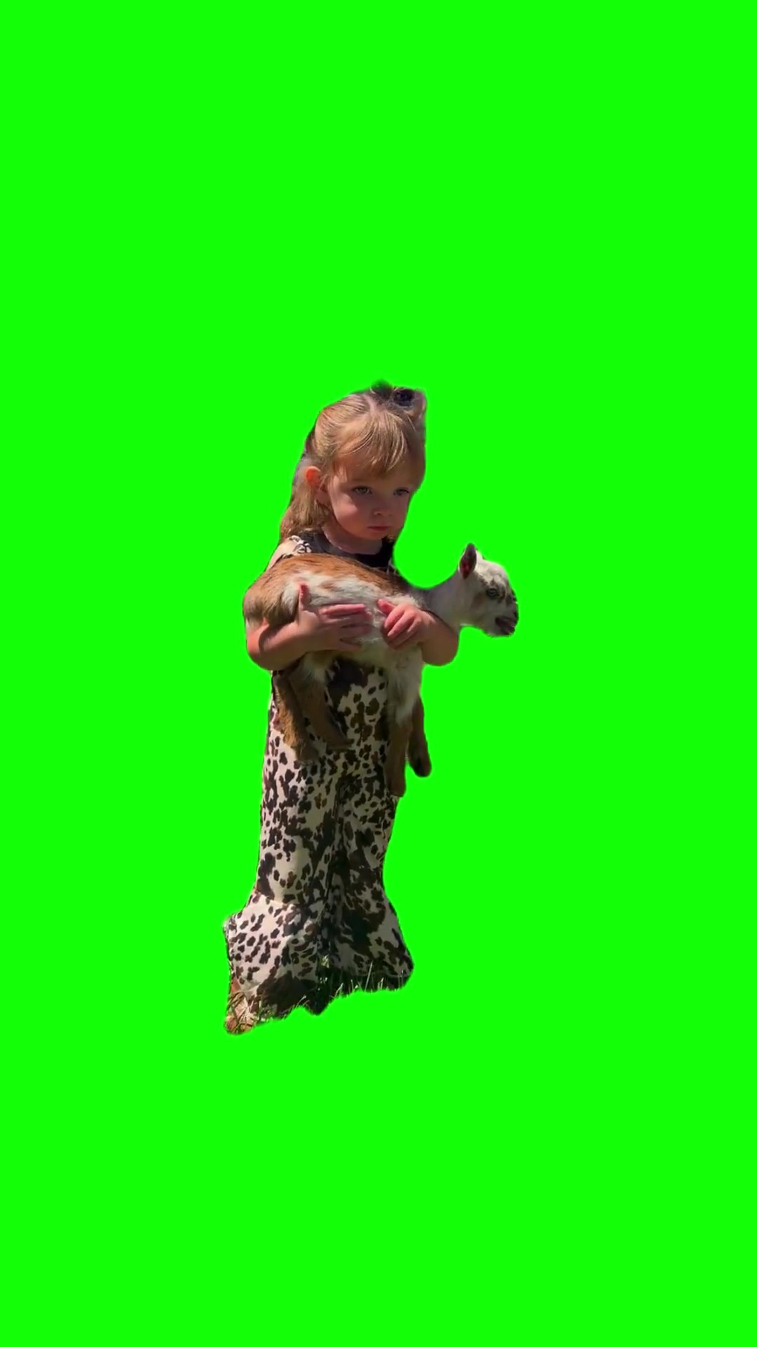 Girl with little goat green screen