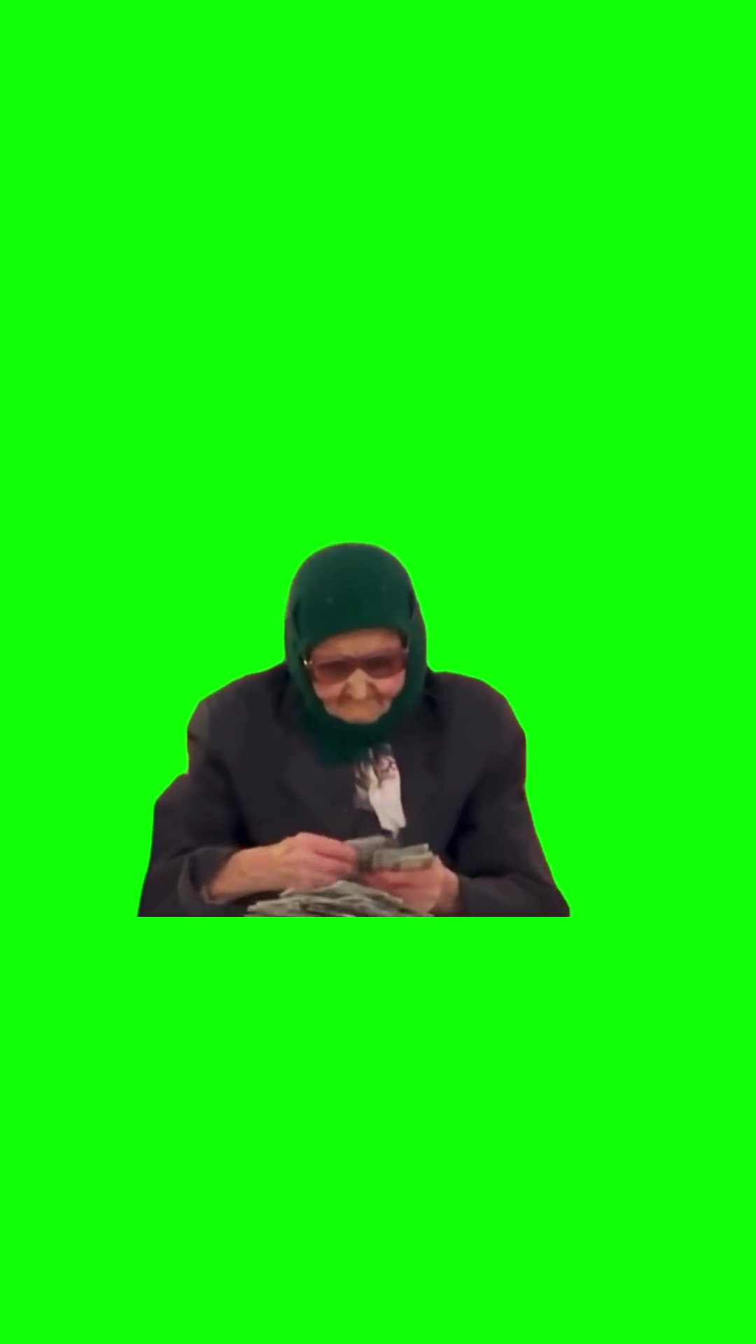Grandma counting cash green screen