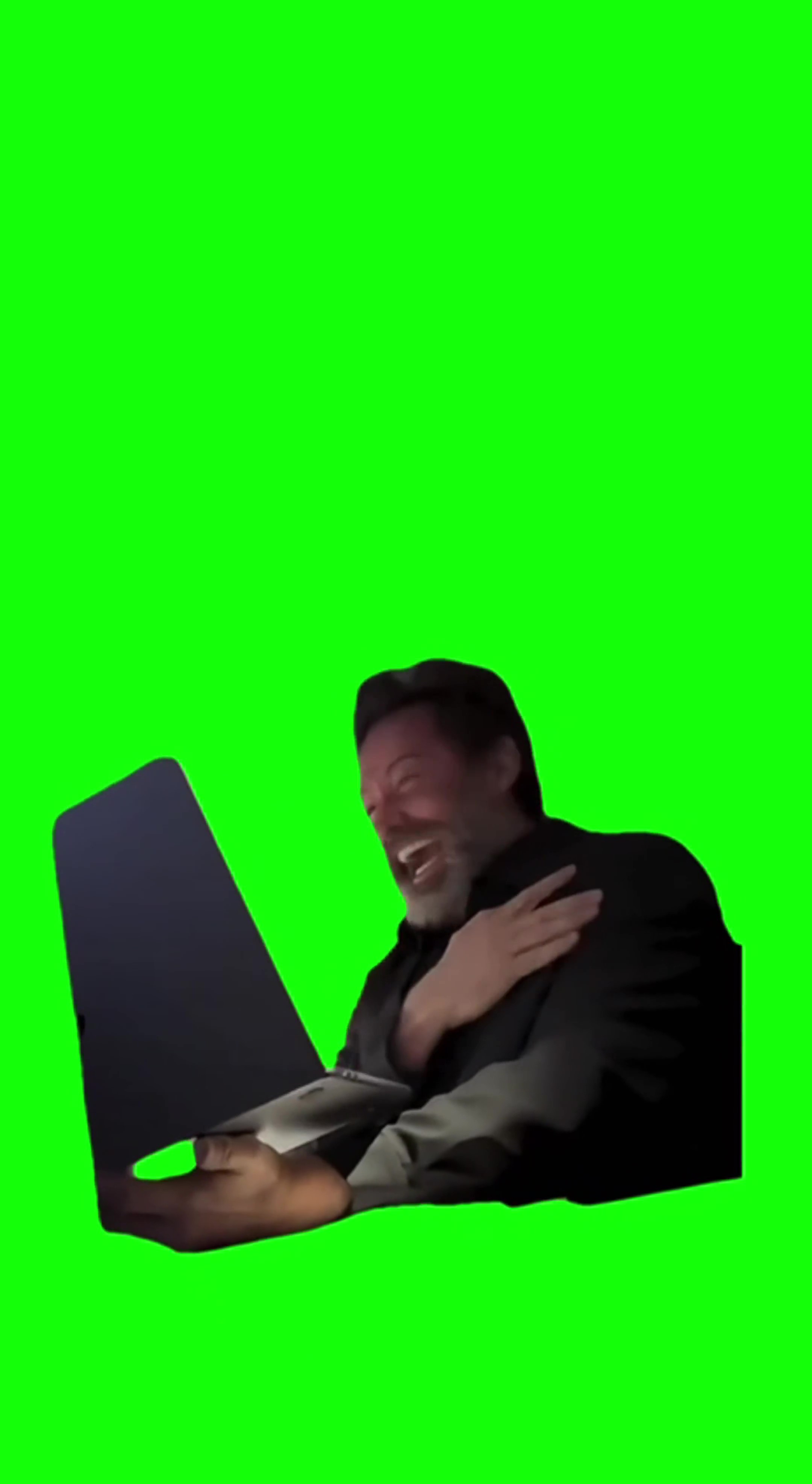 Guy laughing of a computer green screen