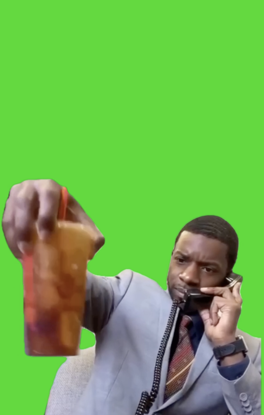Guy shaking coffee drink green screen