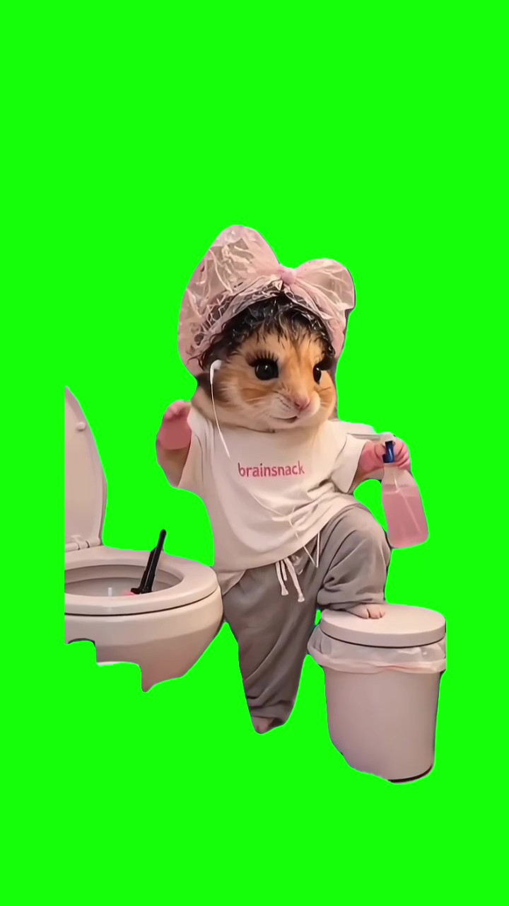 Hamster cleaning green screen