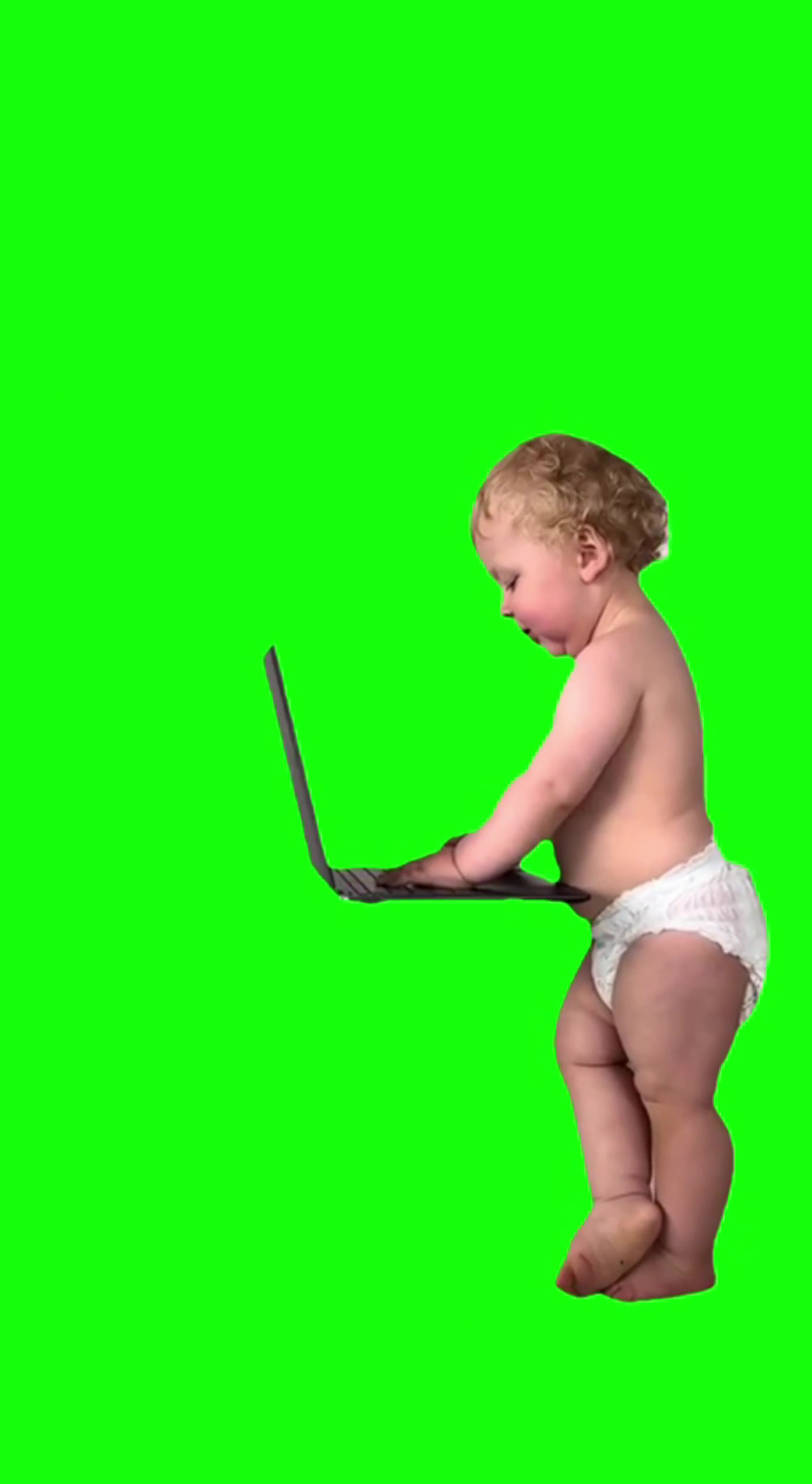 Kid typing on computer  green screen