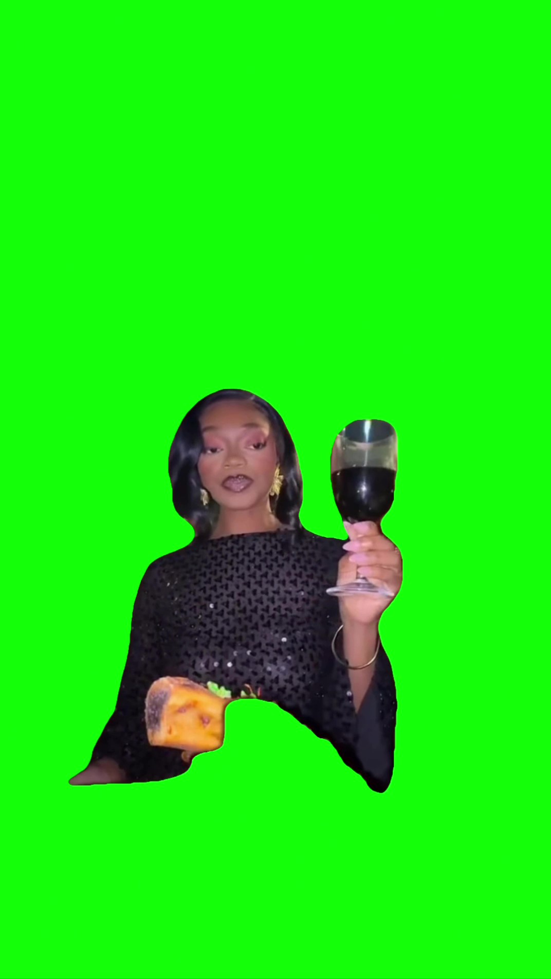 Lady drinking wine don’t care about nada green screen