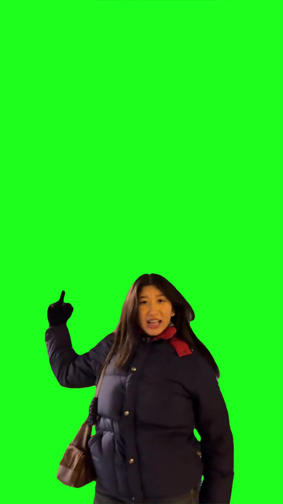 Lady flipping off the screen green screen