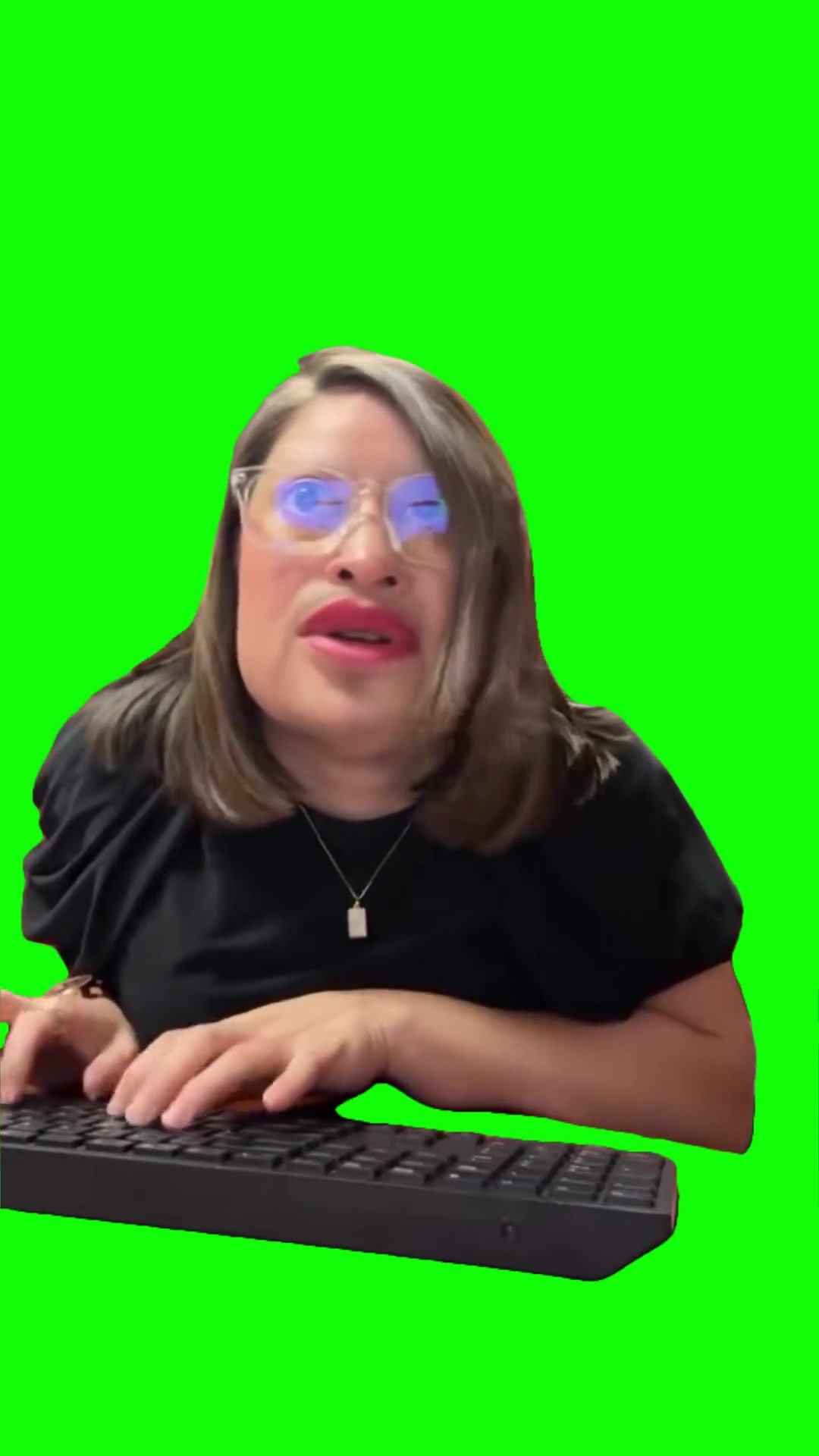 Lady surfing web green screen