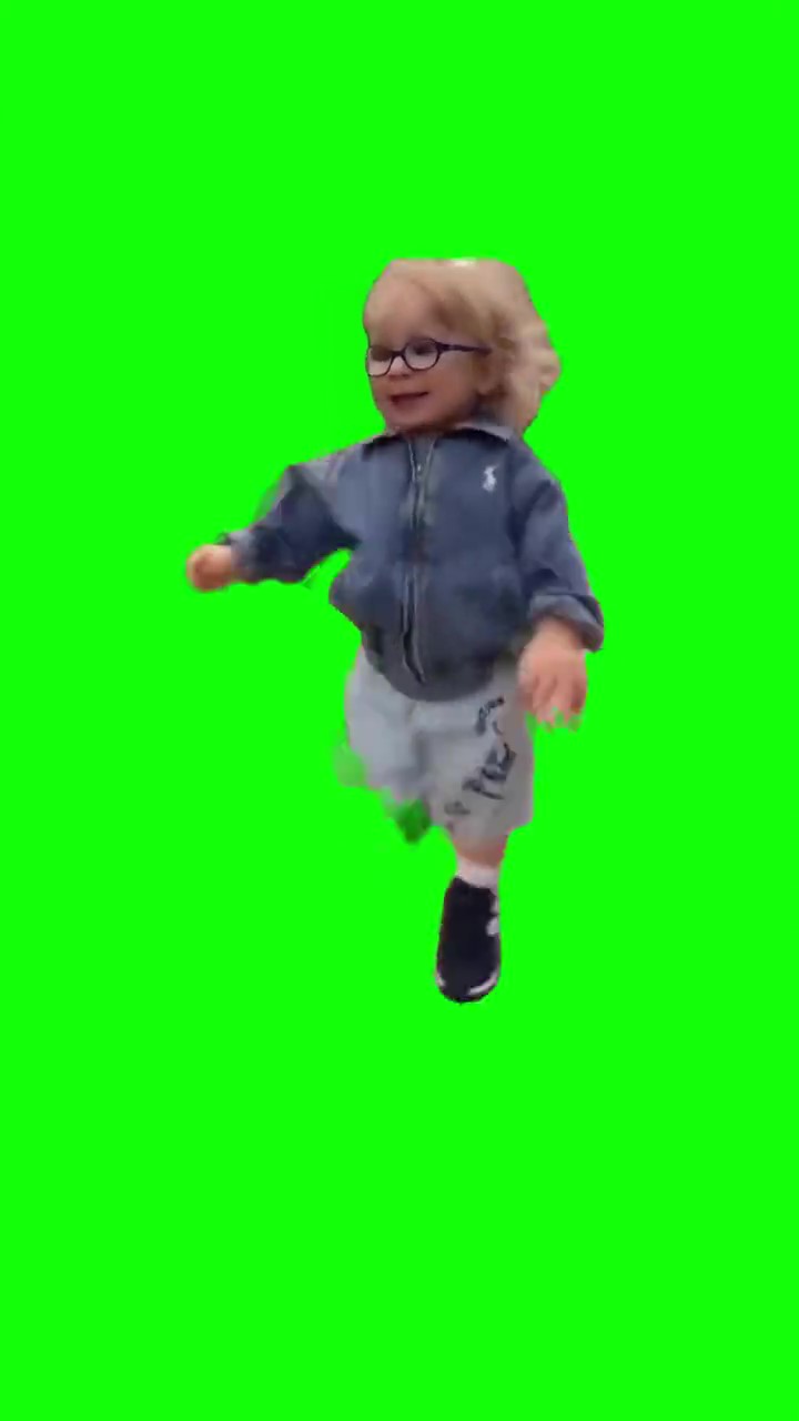 Little boy running green screen
