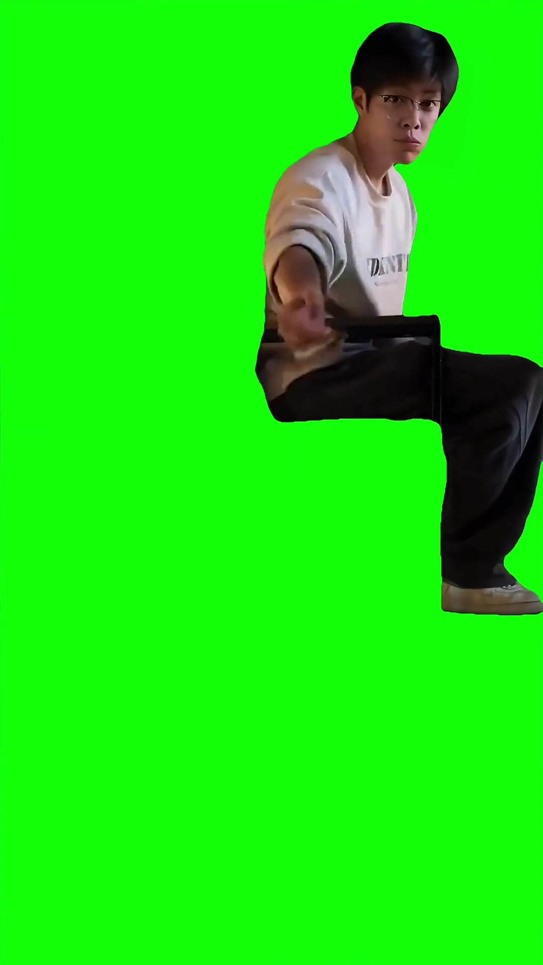 Man throws bone green screen
