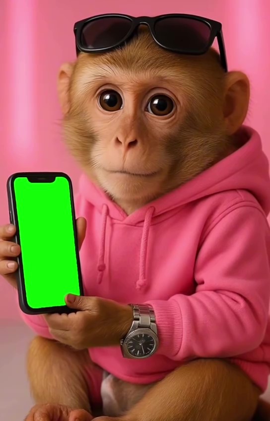Monkey showing phone green screen