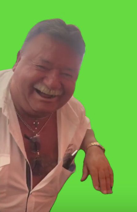 Old man laughing green screen
