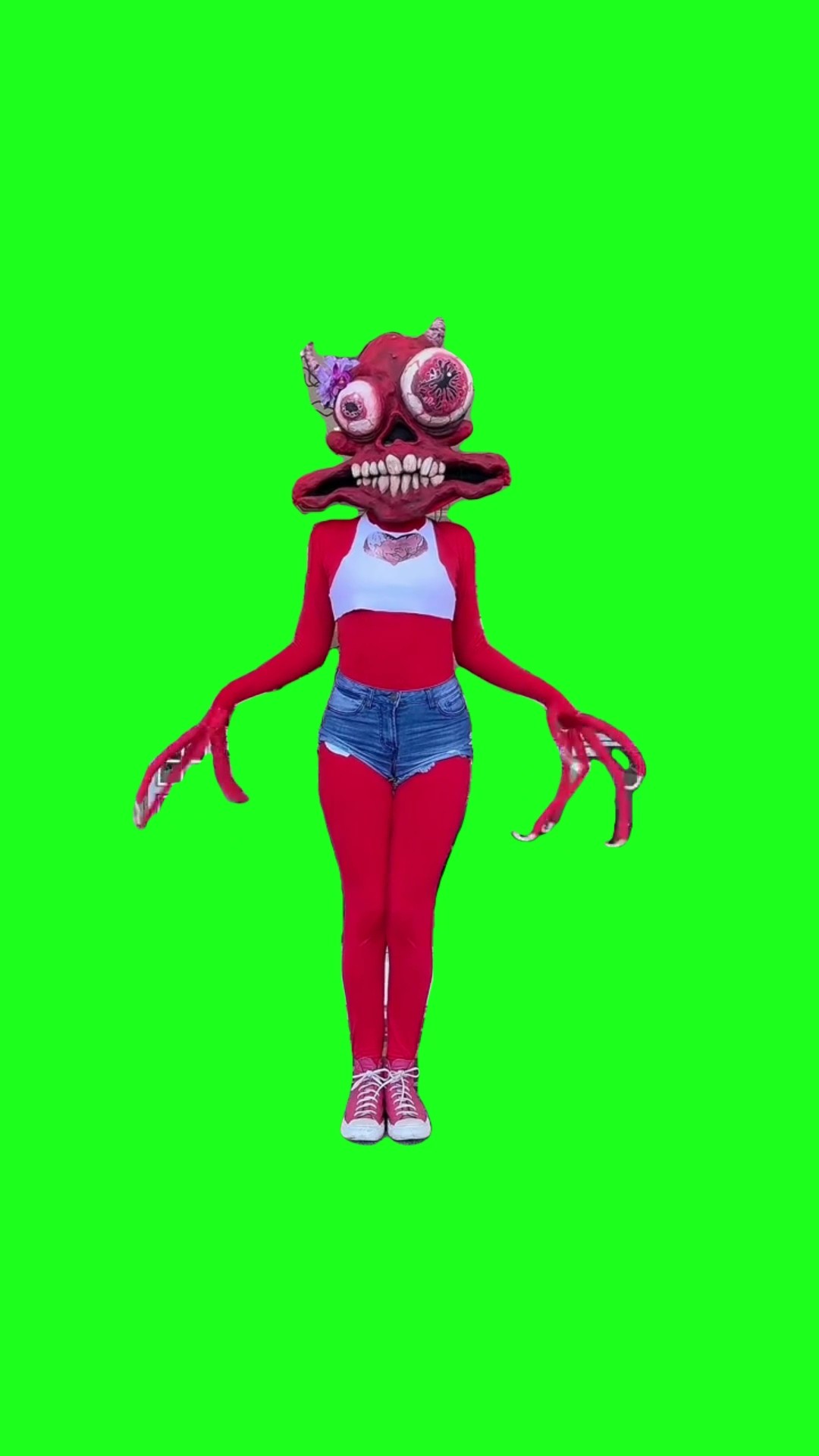 Red Demon Girl dancing green screen