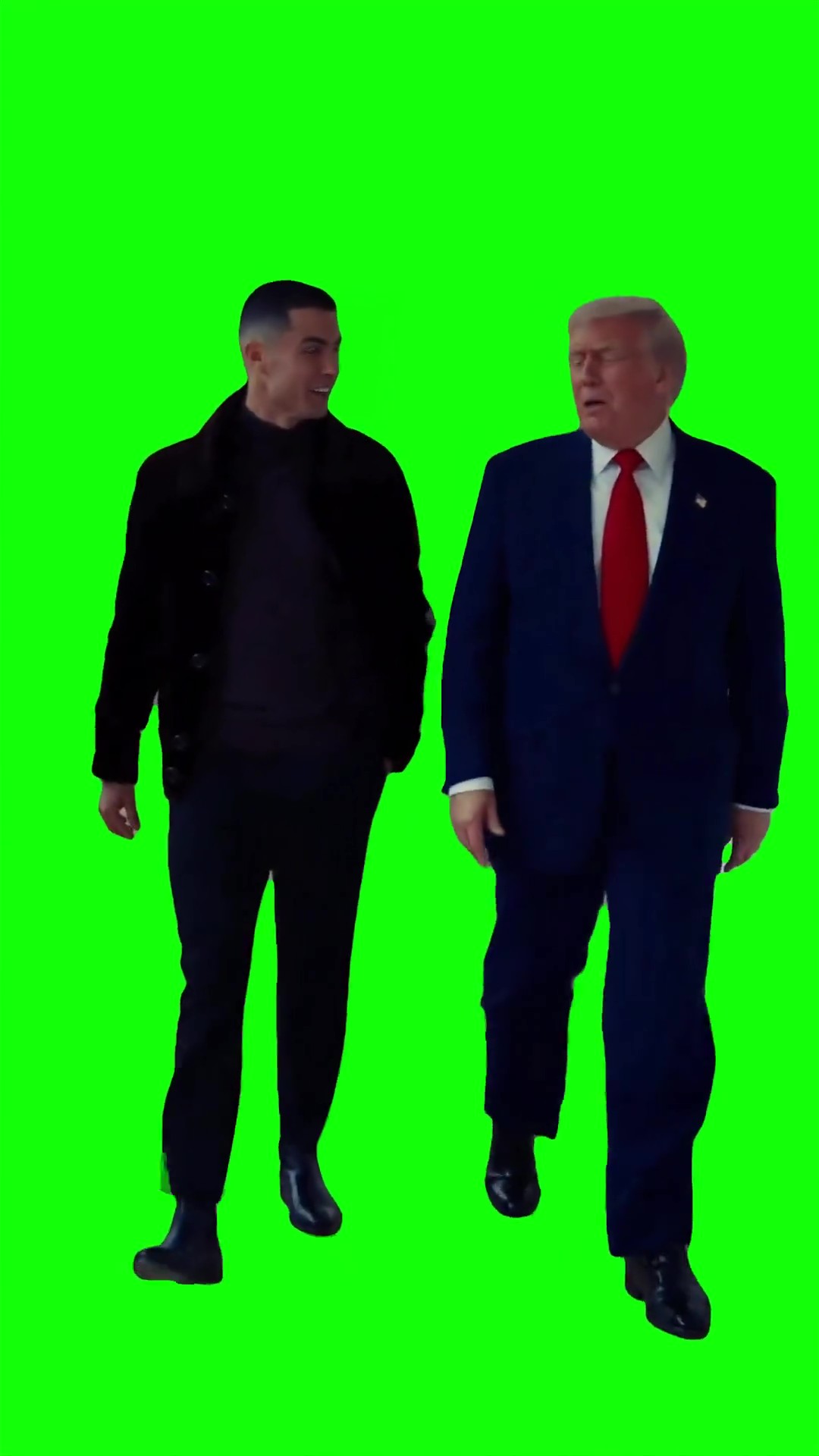 Ronaldo and trump walking green screen