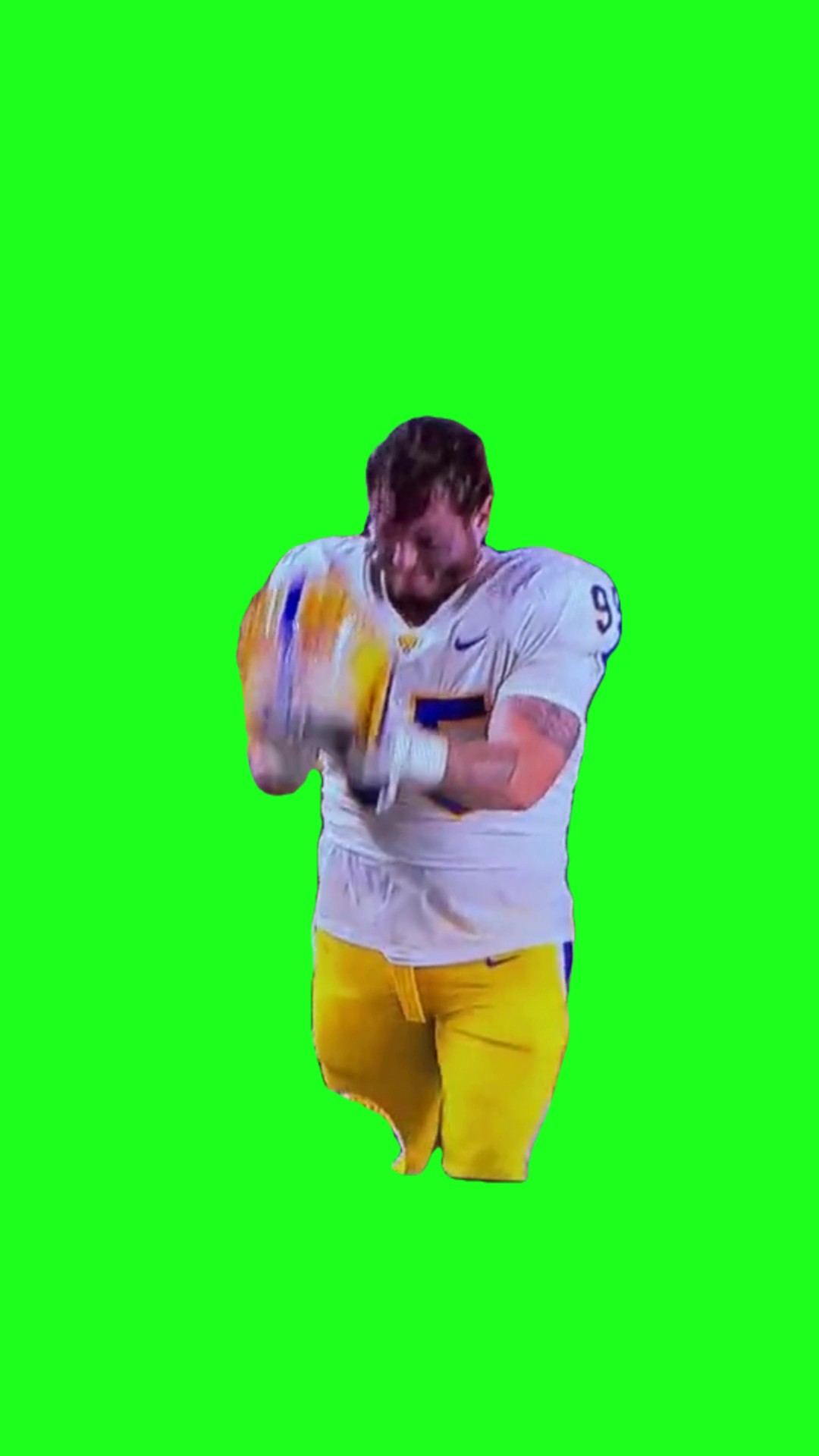 Smacking his helment green screen
