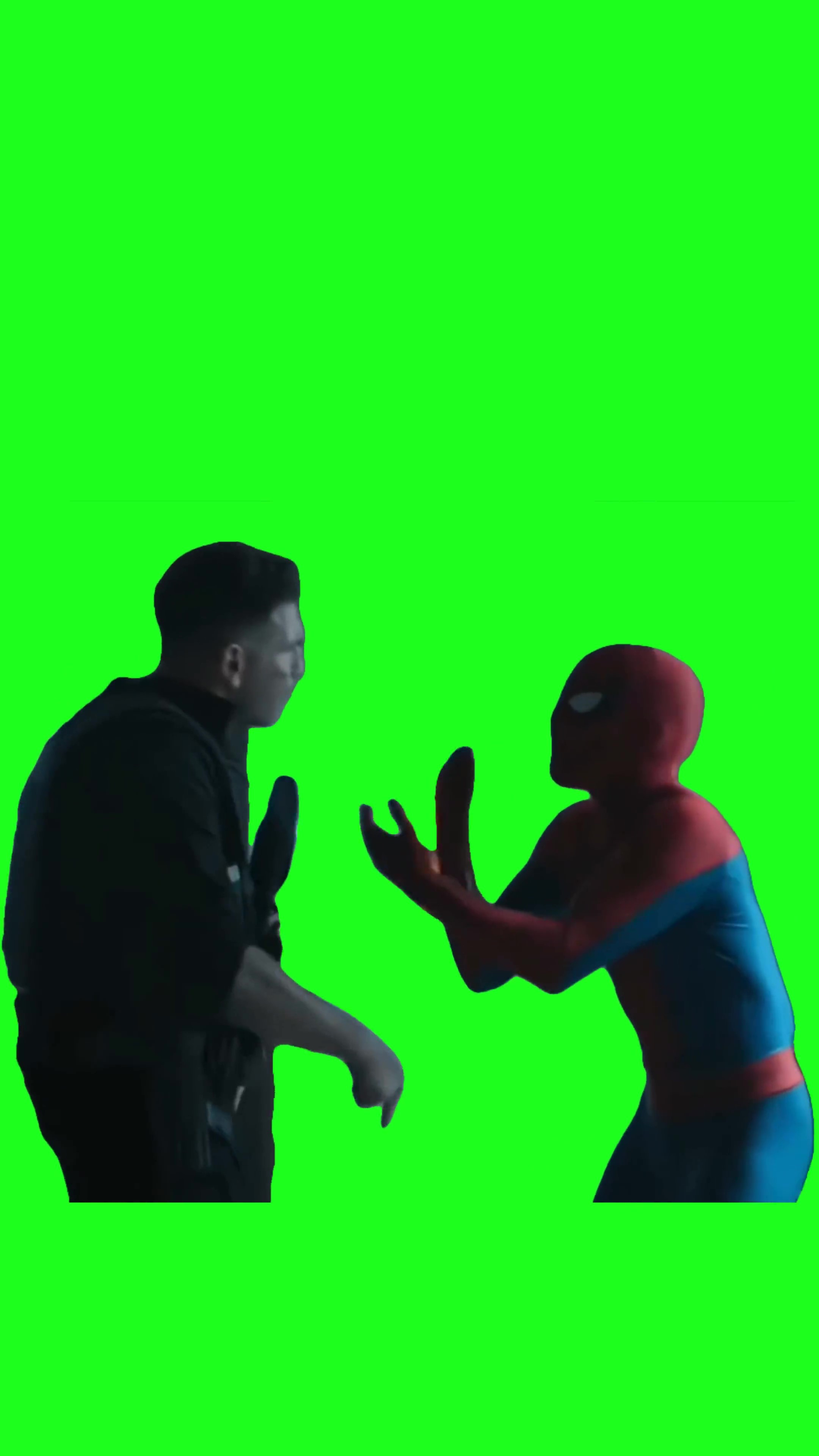Spider-Man arguing with Punisher, brand new day  green screen