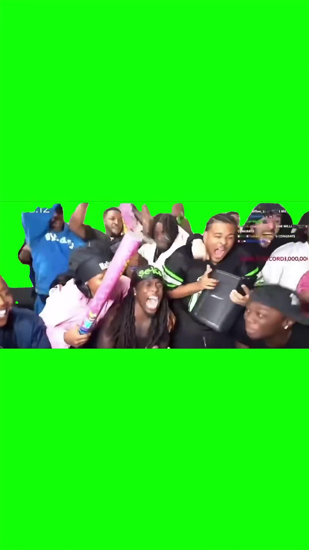 Squad celebrating green screen