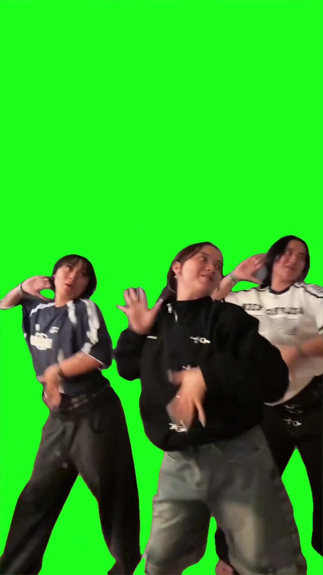 Triplets dancing green screen