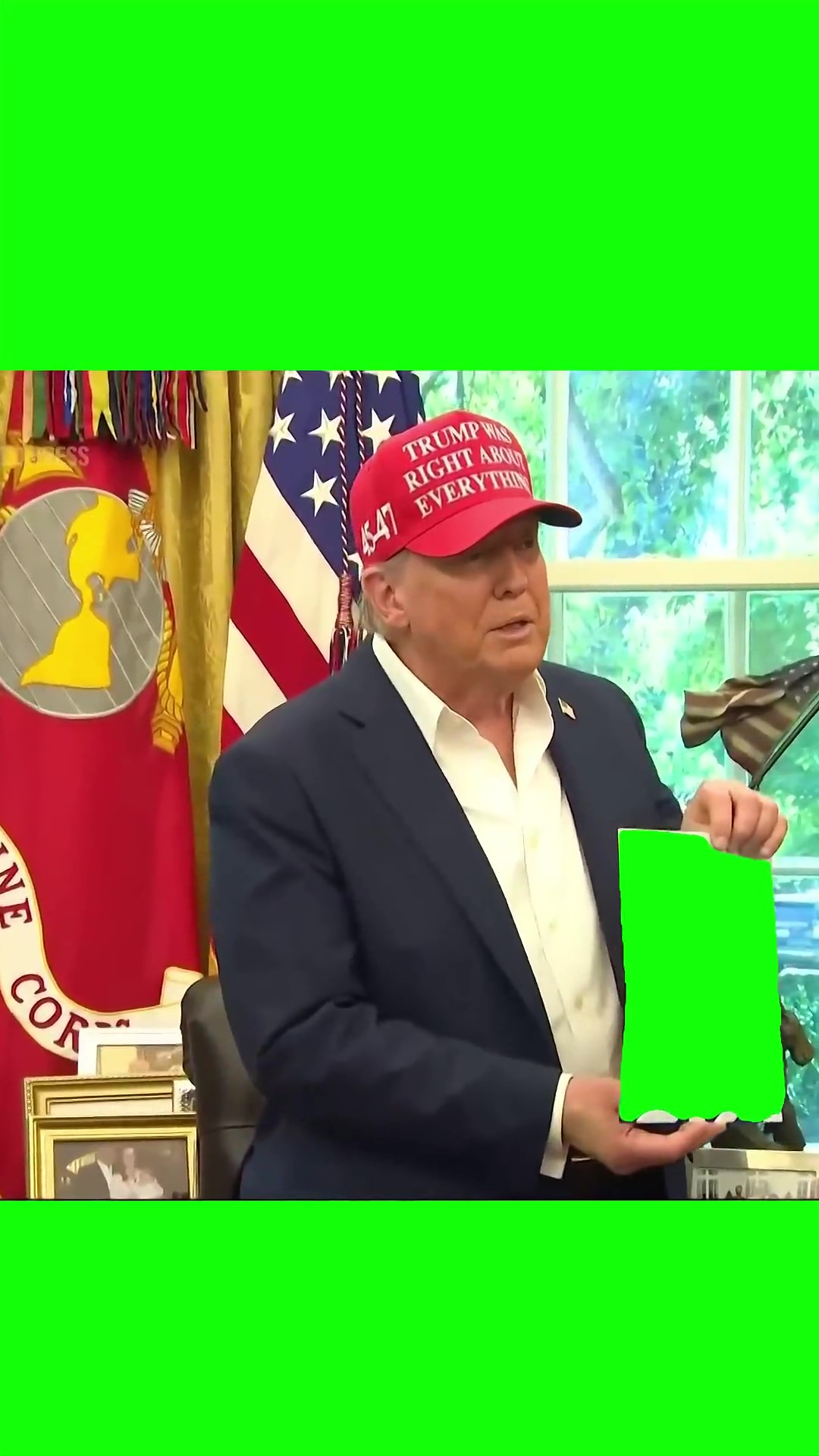 Trump holding Picture green screen