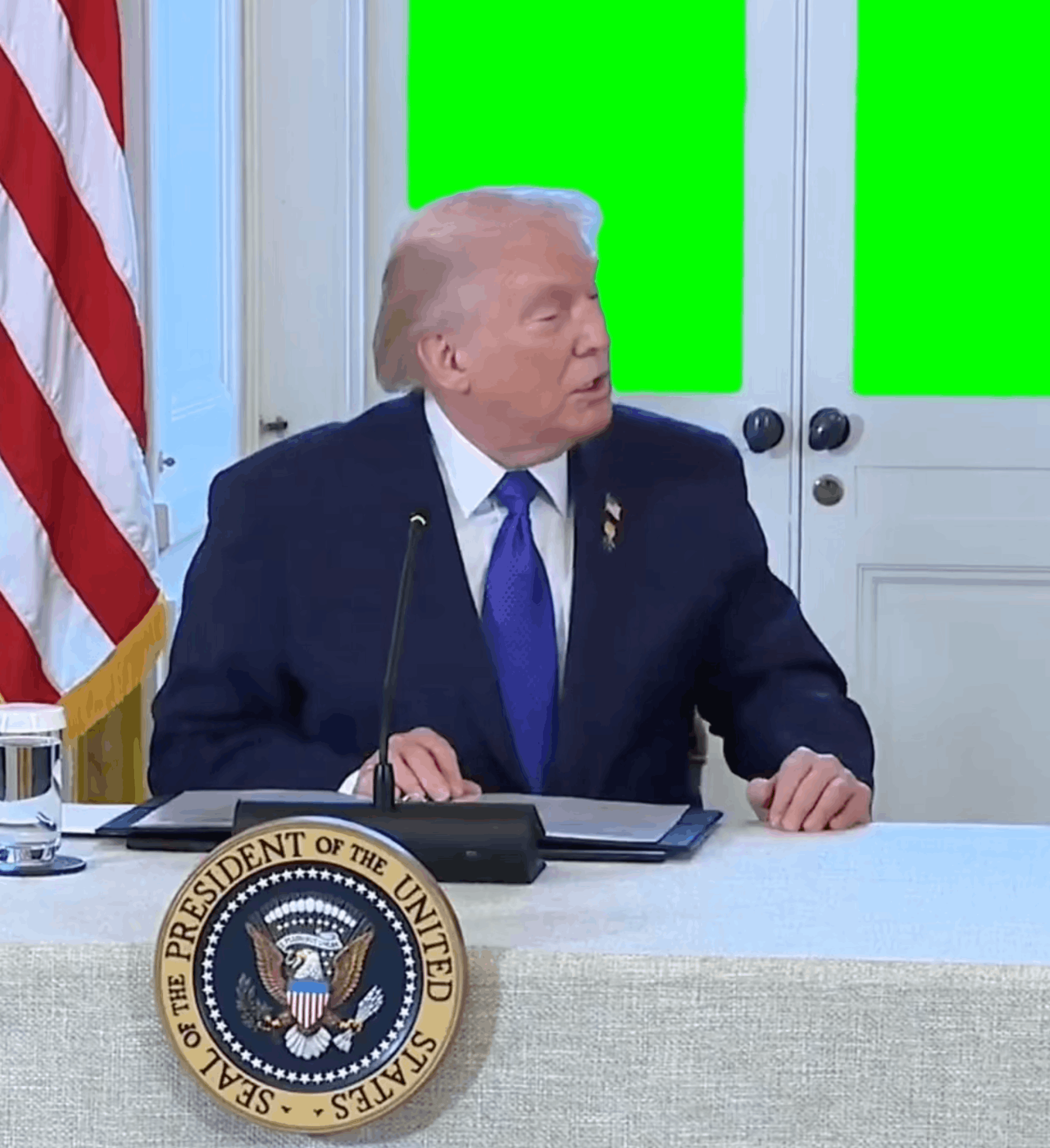 Trump looking out the window green screen