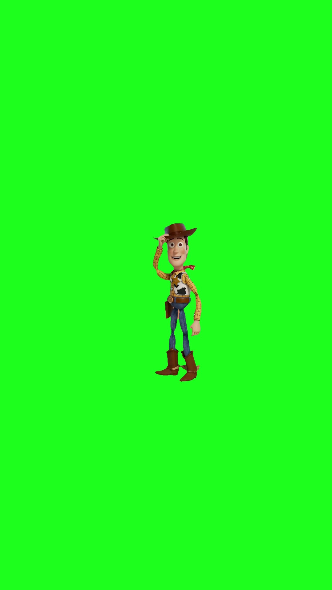 Woody from Toy Story says “hey” green screen